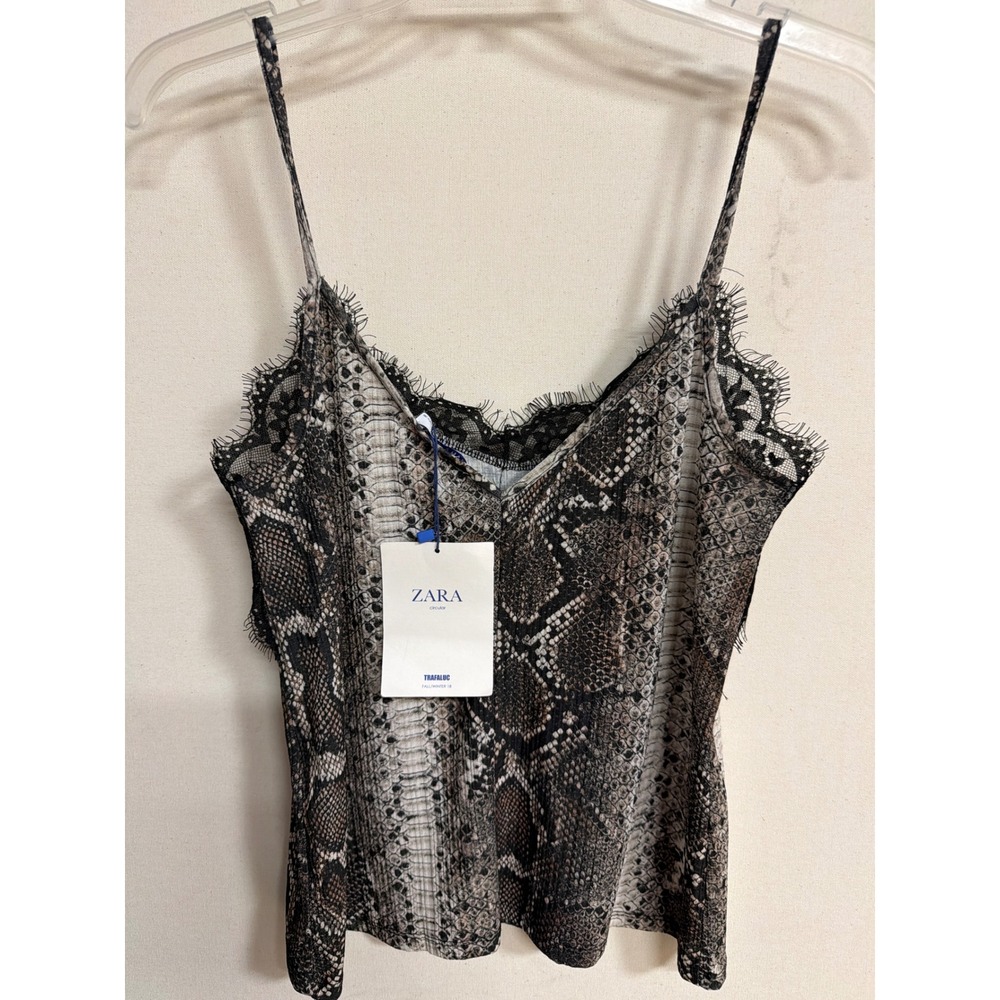 Zara Trafaluc Snake Print Lace Trim Camisole Top Small Brown Grey 1131/390/022